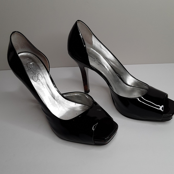 Jessica Simpson black patent peeptoe heels - Picture 1 of 8